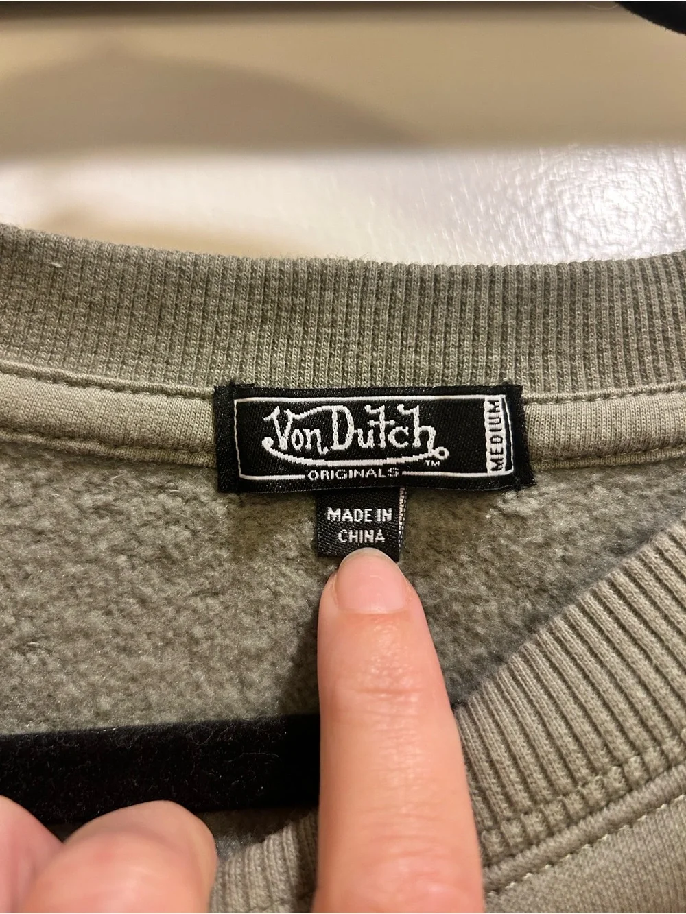 Von Dutch Men's Sage Green Crewneck Sweatshirt with Embroidered Logo